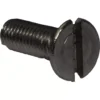 A close-up of the Elektra 01206035 Dispersion Screen Screw M6x16 shows its flat head, single straight groove, and threaded metal body against a white background. © 2025 1st-line.com
