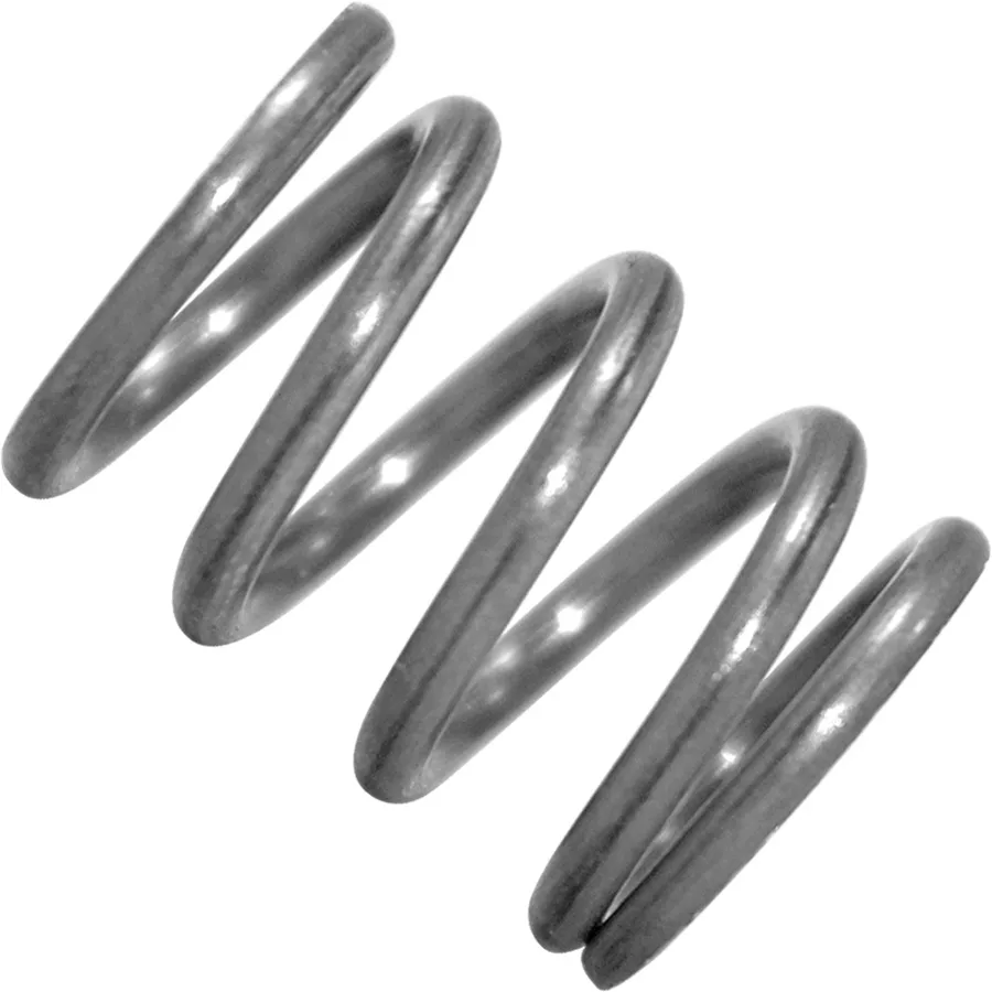 A close-up of the Elektra 01912035 Vertical Steam/Water Valve Spring displays its shiny silver finish and tightly coiled helical design against a white background. © 2025 1st-line.com