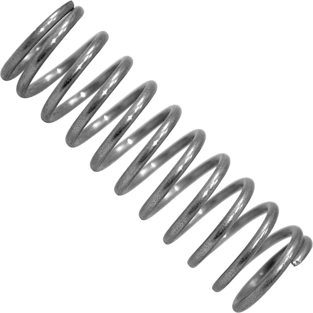 A close-up of the VBM MOLLVAER Grouphead Distribution Valve Spring, shown diagonally on a white background; this metal coil spring is typically used in espresso machine grouphead or distribution valve assemblies. © 2025 1st-line.com