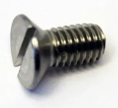 A close-up photo of the Bezzera BE001 Screw Shower/Dispersion Screen, a flat-head silver screw with a single slot, used in Bezzera espresso machines, shown on a white surface. © 2025 1st-line.com