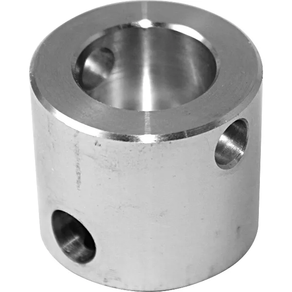 A cylindrical metal coupling with a large central hole and three smaller side holes for connecting shafts or rods, compatible with the Macap C0001CPS034 Right Locking Nut. © 2025 1st-line.com