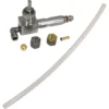 A DISCONTINUED Ascaso KIT209 Steam Valve Repair Kit for Basic is shown, including a metal valve with lever, various brass and steel fittings, a small screw, and a curved white plastic tube on a white background. © 2025 1st-line.com
