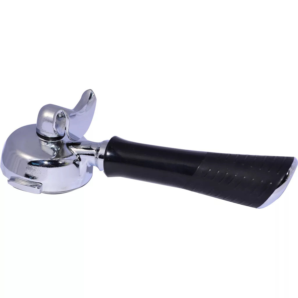 A DISCONTINUED Ascaso Portafilter, 2-cup with black handle for steel professional models, is displayed on a white background. © 2025 1st-line.com