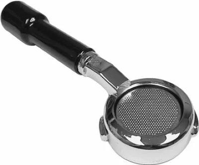A Gaggia Bottomless / Naked Portafilter - 58mm with a black handle, designed for Gaggia machines, shown from above on a plain white background. © 2025 1st-line.com