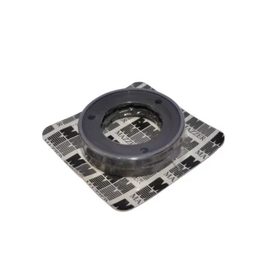 A Mazzer OEM Grinding Burr Set for Stark, featuring a circular mechanical seal in plastic packaging on square paper backing with a black-and-white Mazzer MAZ logo pattern, is displayed against a white background. © 2025 1st-line.com