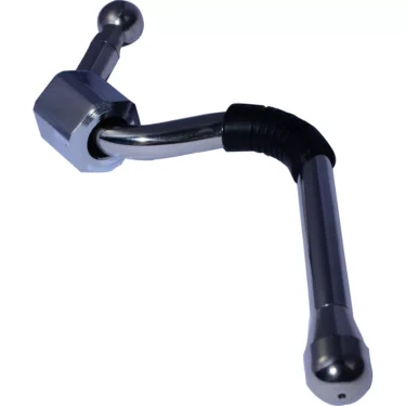 A metal gear shift lever with a hexagonal base, bent design, and black rubber detail, as precise as the Ascaso I.2316 Professional Pipe (KIT63), isolated on a white background. © 2025 1st-line.com