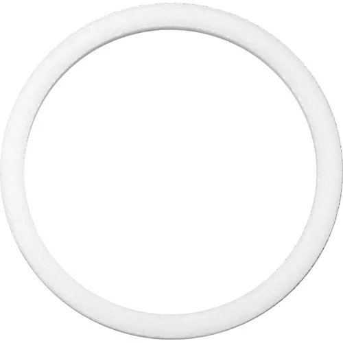 A plain, white circular DISCONTINUED VBM GUARCAINGRTE Lower Lock Cap Gasket with a smooth surface is shown on a white background. This unadorned gasket is compatible with VBM machines. © 2025 1st-line.com