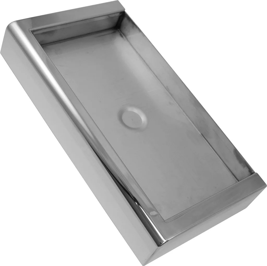 A rectangular Bezzera 5340503DL Drip Tray—stainless steel, not drainable—with raised sides and a sleek finish, ideal for Mitica or Strega espresso machines. © 2025 1st-line.com