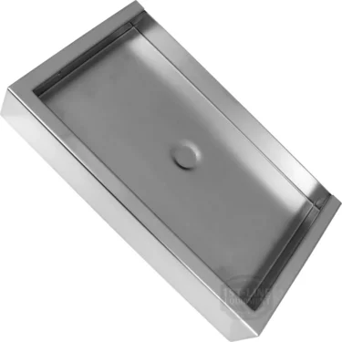 A rectangular stainless steel ECM M3024.4 Drip Tray (discontinued), featuring round edges and no hole, is shown angled against a white background. © 2025 1st-line.com