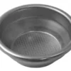 A round, metal filter basket with a perforated bottom, like the Ascaso I..535 2 cup Filter Basket/Cup designed for the Ascaso Steel Professional espresso machine. © 2025 1st-line.com