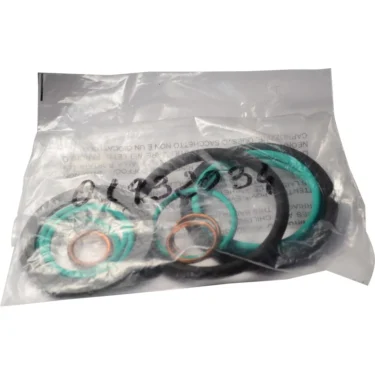 A sealed transparent bag with green and black rubber O-rings and copper washers—Elektra 01932034 Kit Gasket for Modern—suitable for automotive or mechanical use. © 2025 1st-line.com