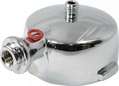 A shiny, round Ascaso I...60 Portafilter Head (57 mm) for ground coffee with two threaded openings and a red rubber ring; likely a discontinued part used in Ascaso espresso machines. © 2025 1st-line.com