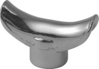 A shiny, silver Ascaso I..285 metal knob with a wing-like, crescent-shaped top and cylindrical base, compatible with 57mm Filter Head THREADED Dual Spout setups. © 2025 1st-line.com