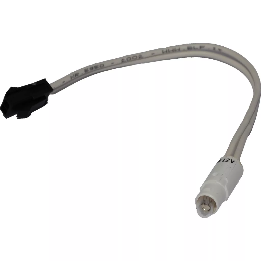 A short white electrical cable with a black connector and a white 12V plug, ideal for connecting the Elektra 02575059 Bulb 12V With Wire - Nivola, isolated on a white background. © 2025 1st-line.com
