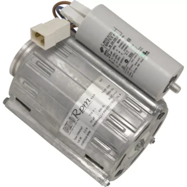 A silver Orchestrale DN30031105060UL RPM pump motor (110V 50-60Hz) features a white capacitor on top, a white electrical connector, and visible technical labels and wiring. © 2025 1st-line.com