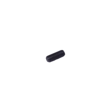 A small, black, cylindrical metal set screw with ridged threading, similar to the Elektra 04077035 Dowel M4x8 - Nino, is displayed against a plain white background. © 2025 1st-line.com