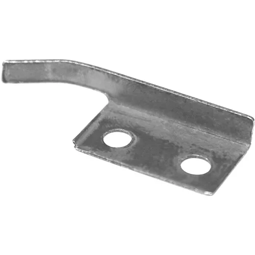 A small, flat metal bracket with two circular holes and an angled raised edge, designed as the Ascaso MI..50 Spring Clip for Doser Lever – I-1D, I-2D. © 2025 1st-line.com