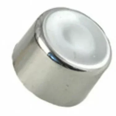 A small, shiny silver, cylindrical button with a white indented top, resembling the Ascaso MI...7 Button for Start/Stop on I-1, I-2, I-Mini, or I-Steel machines. © 2025 1st-line.com