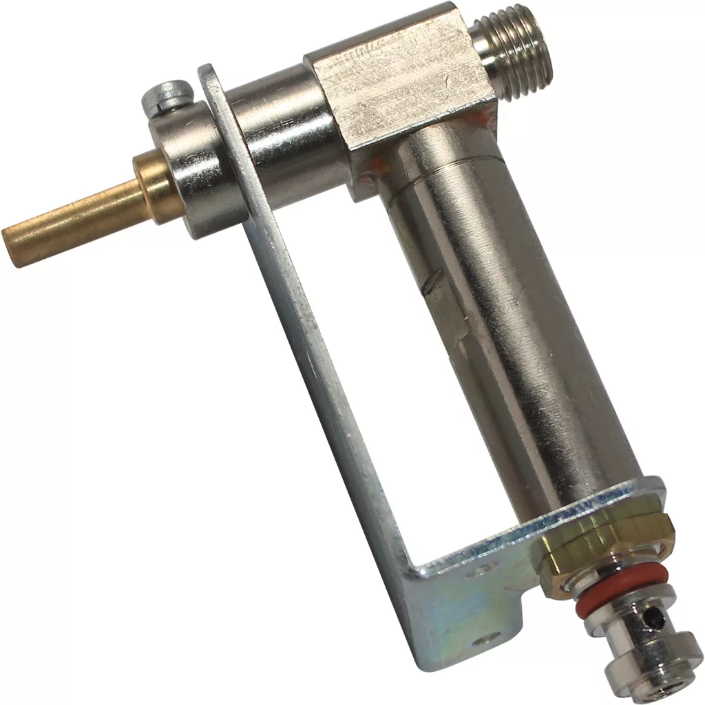 A sturdy steam valve with a bracket, featuring a cylindrical body, brass nozzle, and threaded connector; suitable for appliances like gas heaters or water heaters, and compatible with Ascaso PM..25 systems. © 2025 1st-line.com