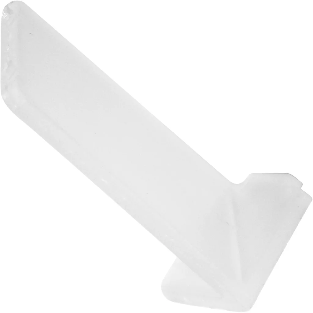 A wedge-shaped white plastic spacer, like the ECM P6016 Water Tank Magnetic Float Cap in material, is often used for tile leveling or alignment during installation. © 2025 1st-line.com