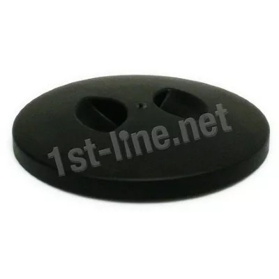 Black, round Mazzer SMI0COD01/QQQ Bean Hopper Cover / Lid made of plastic with two curved top indentations, shown on a white background. Light gray 1st-line.net text is overlaid at the center. © 2025 1st-line.com