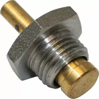 Close-up of a VBM VALVSFME 1/4 Bleeder/Vacuum Breaker Valve, featuring a threaded brass and metal body with cylindrical tip, commonly used in vacuum breaker valve systems for engine parameter monitoring or measurement. © 2025 1st-line.com