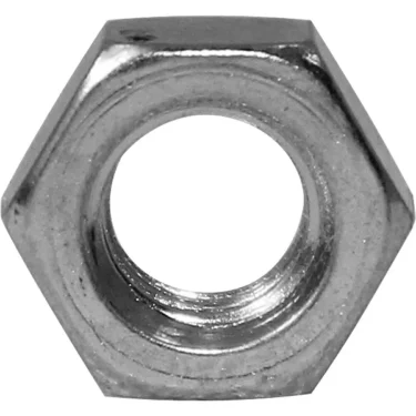Close-up of an Isomac Nut for Boiler, featuring a shiny metallic hexagonal shape with a central threaded hole, viewed from above on a plain white background. Perfect as an Isomac spare part. © 2025 1st-line.com