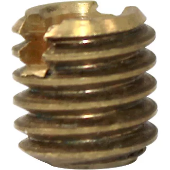 Close-up of the Bezzera 5223005 3 Way Solenoid Valve Jet - M6 x 6 Hole, D1.2 OT insert with a slotted head, designed to provide durable threads for fasteners in wood, plastic, or metal applications. © 2025 1st-line.com