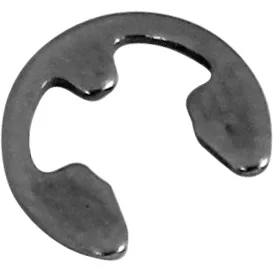 Close-up of the Elektra 01089035 Spring, a small metal E-clip shaped like a C with three prongs, used as a retaining ring to secure components on shafts or in grooves. © 2025 1st-line.com