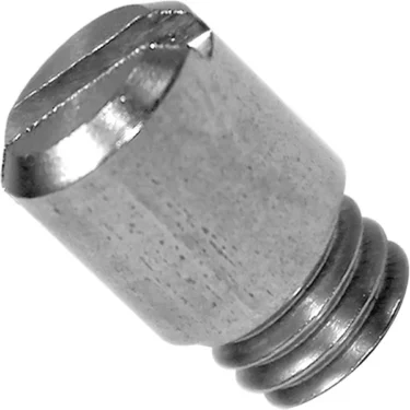 Close-up of the VBM RACCPEFECA Grouphead Cam Pin, a small cylindrical metallic pin with a slotted screw head, shown diagonally against a white background. © 2025 1st-line.com