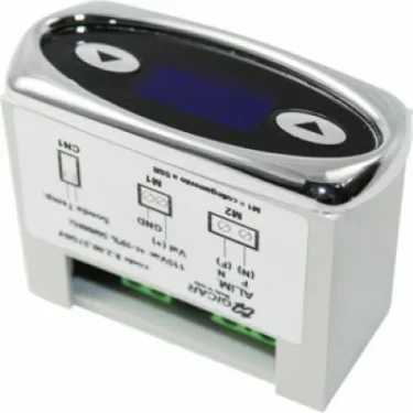 Compact electronic device with black display, two arrow buttons, and labeled ports; resembles the Gicar MC740110v PID Display - 9.3.00.57G04 used in Lelit Anna PID espresso machines as a digital controller or meter. © 2025 1st-line.com