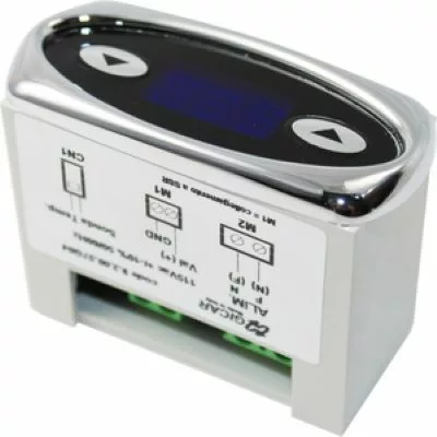 Compact electronic device with black display, two arrow buttons, and labeled ports; resembles the Gicar MC740110v PID Display - 9.3.00.57G04 used in Lelit Anna PID espresso machines as a digital controller or meter. © 2025 1st-line.com
