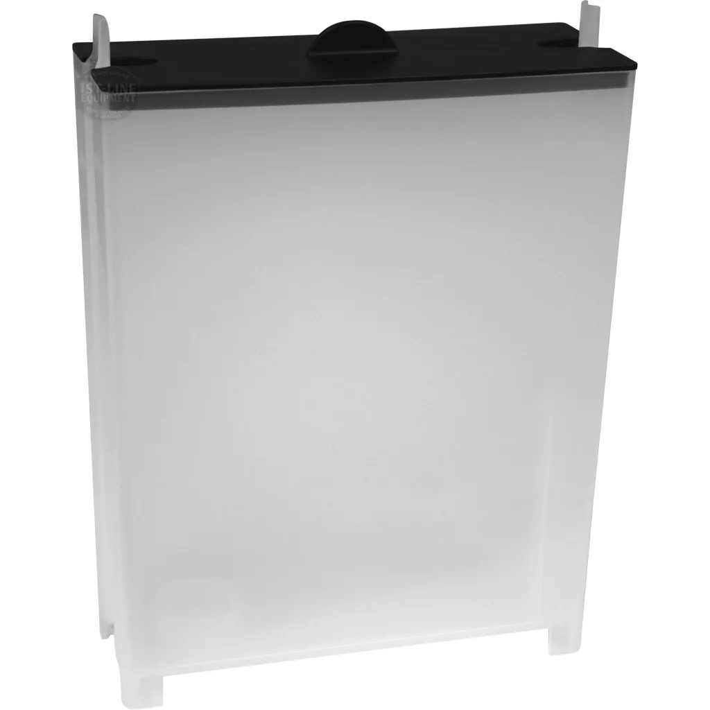 The ACS VES0028 Water Tank / Reservoir - Vesuvius features a translucent rectangular design with slightly frosted sides, a black lid, and four short legs, making it ideal for upright storage and versatile reservoir uses. © 2025 1st-line.com