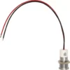 The Ambiente Espresso Lights 110V - Vesuvius is a metal cylindrical component with a threaded base and red and black wires, designed for 110V circuits and commonly used in Vesuvius espresso lights. © 2025 1st-line.com