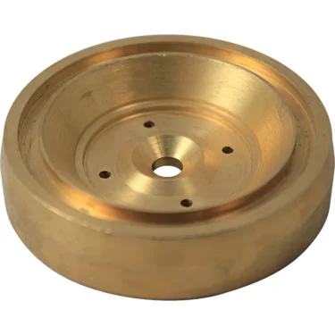 The Ascaso I.1063 Pod Professional Shower holder is a round brass disk with a central hole, four smaller surrounding holes, and a recessed inner section—perfect as an Ascaso shower holder component. © 2025 1st-line.com