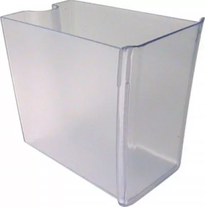 The Ascaso I..107 Water Tank/Reservoir features smooth edges and an open top, making it ideal for organizing or storing items in your fridge as a versatile, clear plastic bin for produce or snacks. © 2025 1st-line.com