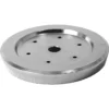 The Ascaso I.1232 Shower Holder is a round metal disk with a smooth surface, slightly raised edges, and multiple small holes arranged in a circle around a central hole—perfect as an Ascaso shower holder component. © 2025 1st-line.com
