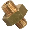 The Ascaso I.1257A Solenoid Fitting is a brass hex adapter with male threads on both ends, designed to connect pipes or fittings. © 2025 1st-line.com