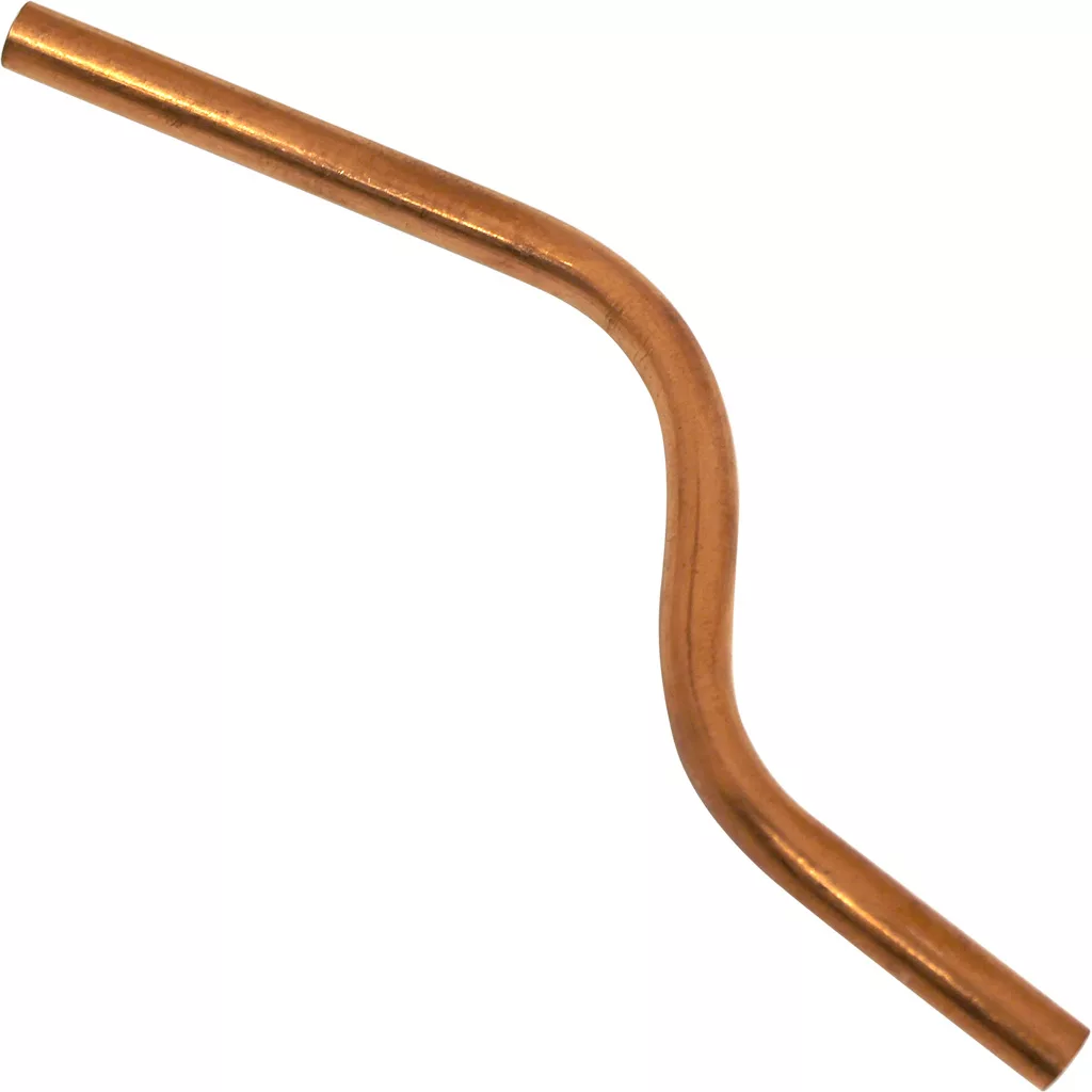 The Ascaso I.1305 Pipe from Boiler to Steam Valve is a copper pipe featuring a smooth, curved bend, ideal for connecting the boiler to the steam valve. Displayed on a plain white background. © 2025 1st-line.com