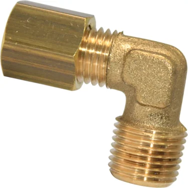 The Ascaso I..135 Elbow Fitting is a brass 90-degree connector with male and female threads, ideal for joining two pipes at a right angle. © 2025 1st-line.com