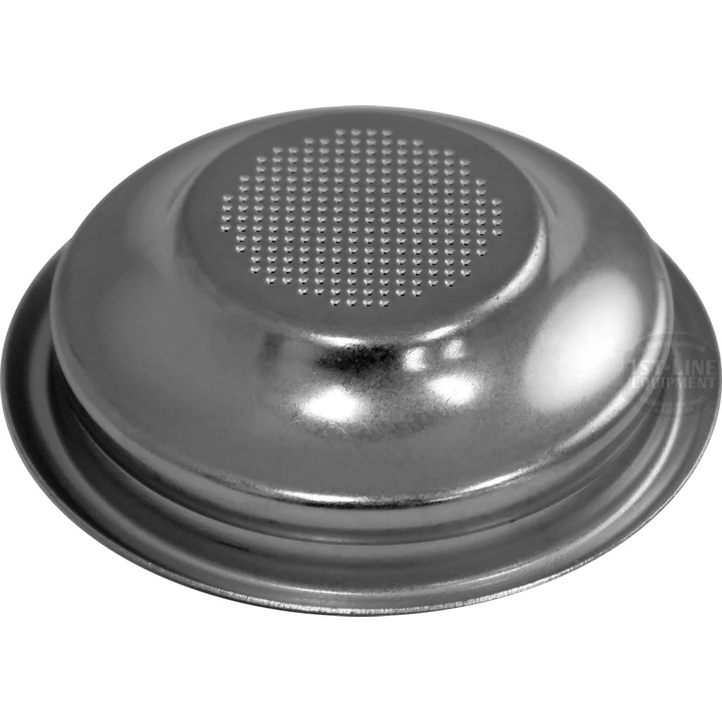 The Ascaso I.1604 1-Cup Filter Basket/Cup - Steel 2012 version features a raised rim and a grid of small holes on top, making it ideal for use in espresso machines. © 2025 1st-line.com