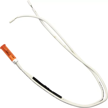 The Ascaso I..165 Orange Warning Lamp wiring harness features an orange connector on one end and two white wires with small connectors—ideal for connecting your warning lamp. © 2025 1st-line.com