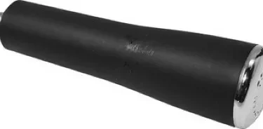 The Ascaso I..289 Portafilter Handle (scratched) is a black, cylindrical handle with a slightly tapered shape, chrome-colored end cap, and small metal attachment on the opposite end. © 2025 1st-line.com