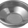 The Ascaso I..534 1-Cup Filter Basket - 58mm is a round, shallow stainless steel filter basket with center holes, commonly used in espresso machines for holding coffee grounds. © 2025 1st-line.com