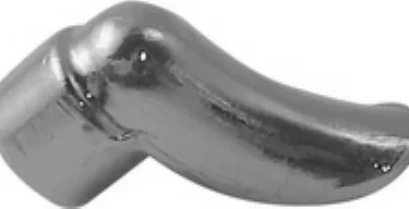 The Ascaso I..624 57mm Single Coffee Spout features a shiny, metallic, curved design resembling a LEGO claw or horn, often compared to an animal fang or horn accessory in building sets. © 2025 1st-line.com