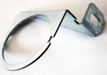 The Ascaso I..672 Gauge Holding Bracket features a circular opening and bent arm, perfect for mounting or supporting cylindrical items like pipes or sensors—ideal for Ascaso applications. © 2025 1st-line.com