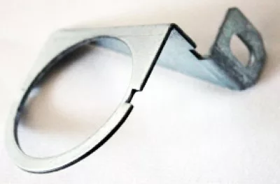 The Ascaso I..672 Gauge Holding Bracket features a circular opening and bent arm, perfect for mounting or supporting cylindrical items like pipes or sensors—ideal for Ascaso applications. © 2025 1st-line.com