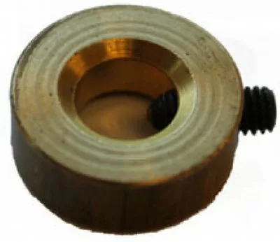 The Ascaso I...81 Holding Ring on Steam Wand Stem is a brass ring with a central hole and side set screw, shown angled on a white background—perfect for securing your steam wand. © 2025 1st-line.com