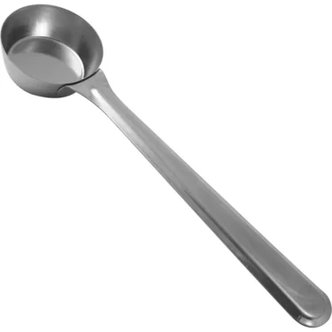 The Ascaso Measuring Scoop - 7 grams, stainless steel, features a long handle and deep round bowl, shown on a white background. © 2025 1st-line.com