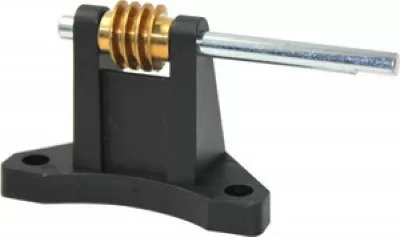 The Ascaso MI.116 Stepless Worm Gear Drive Assembly features a brass coil, steel shaft, and mounts easily on a black plastic base with two screw holes—designed for use with Ascaso MI.116 models. © 2025 1st-line.com